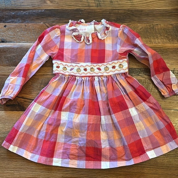 Bonnie Baby Other - Bonnie Baby pink Plaid Smocked Embroidered Pumpkin Dress Size 24M